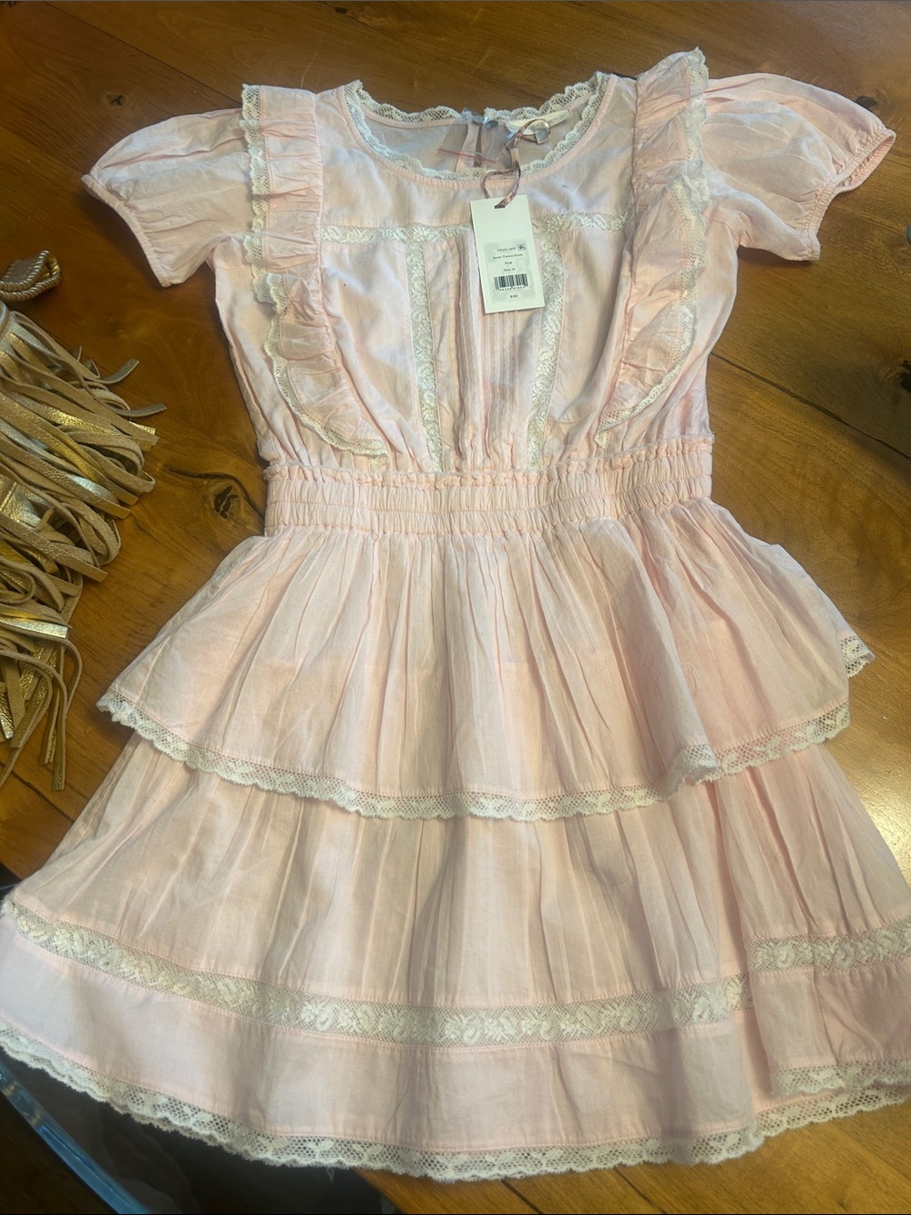 LoveShackFancy Light Pink Ruffled Tiered Dress for Girls